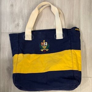 Ralph Lauren Vintage Navy and Yellow Rugby Tote